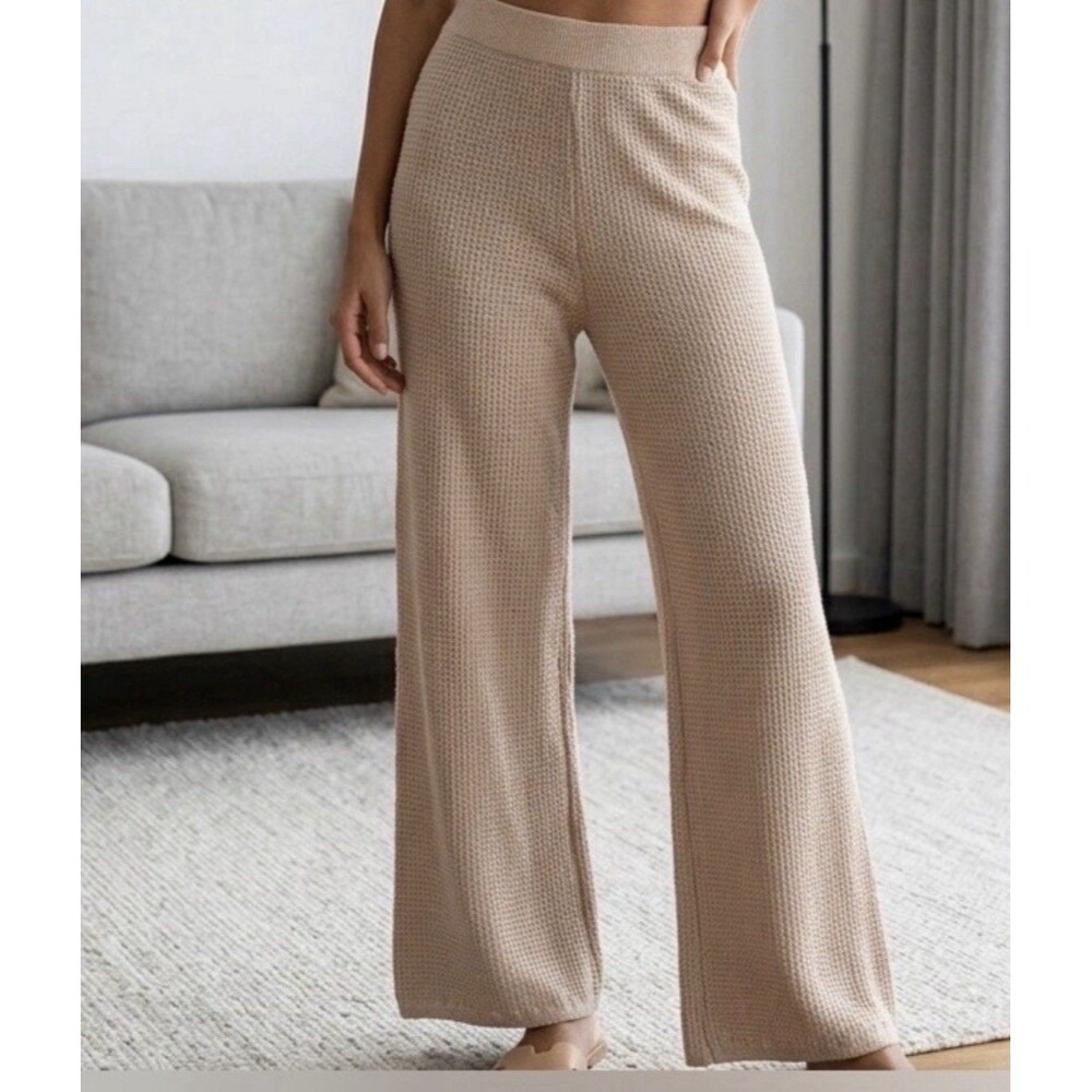 House of Harlow 1960 Waffle Knit High Rise Wide Leg Lounge Pants SZ S
